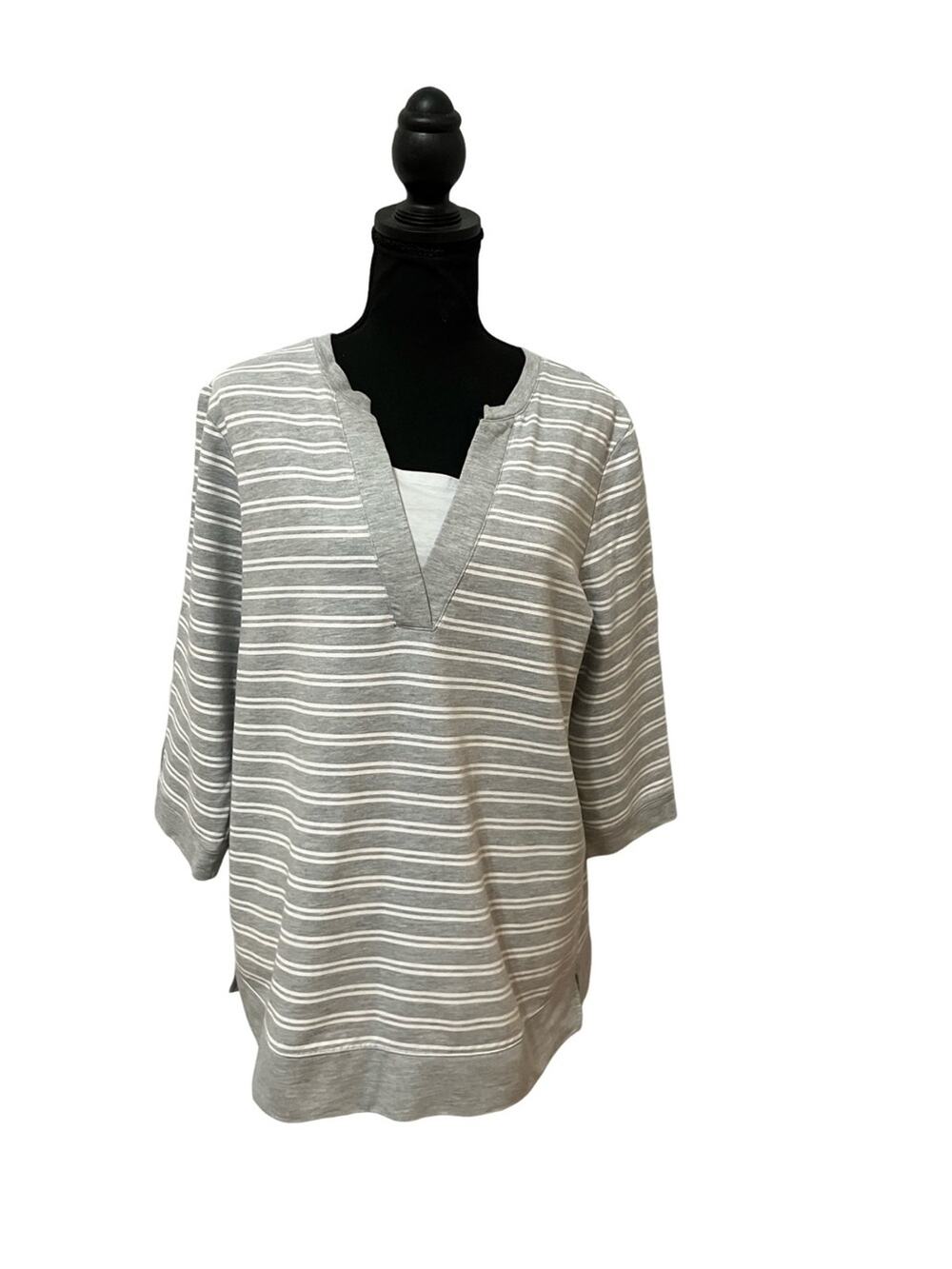 Blair Gray and White Striped V-Neck Tunic Size XL